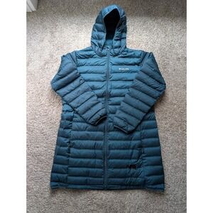Columbia 22 Down Long Hooded Jacket Women 1X Teal Packable Puffer Winter Coat
